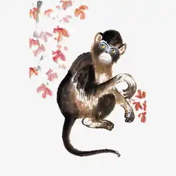 中国风水墨画红叶猴子插画免抠素材图片免费下载高清png千库网图片编号9802033