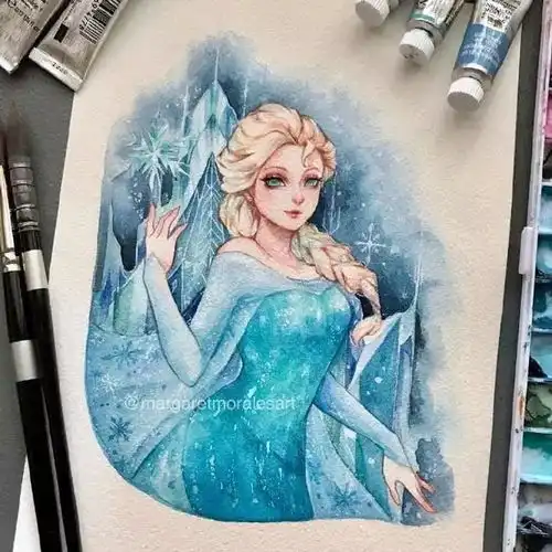 水彩手绘插画花样少女和迪士尼公主,梦幻华丽唯美动人