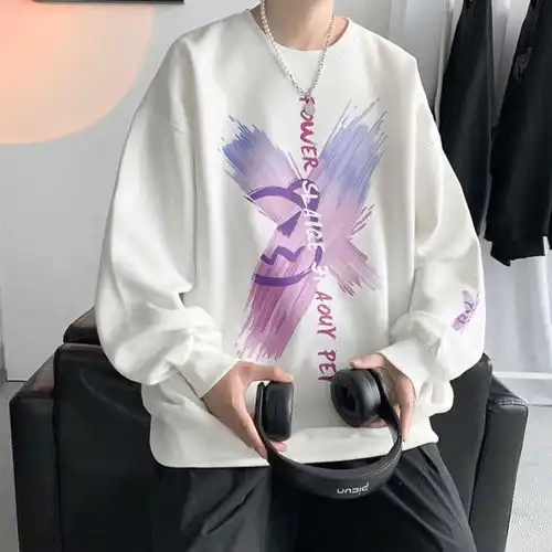 国潮卫衣男嘻哈宽松潮流无帽春秋上衣服潮牌ins港风美式复古外套