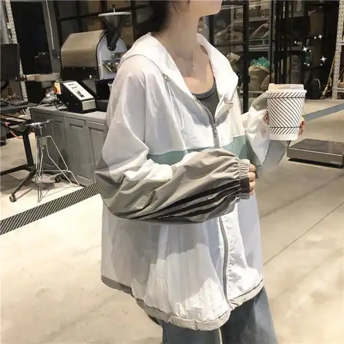 2020春夏韩版原宿风宽松撞色长袖外套防晒衣女学生休闲百搭棒球服