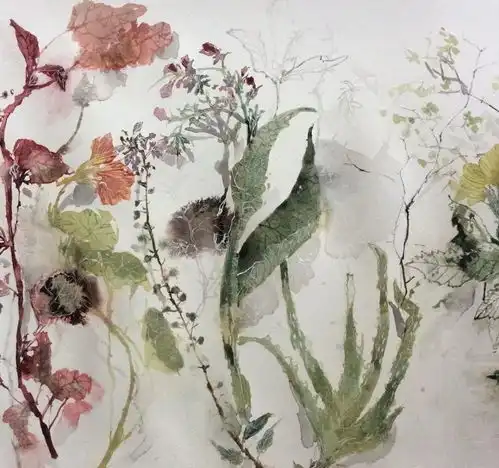 生长在花园里的水彩画水彩
