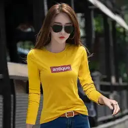 沐映纤苏黑色t恤女长袖薄款春秋女装新款潮棉ins超火上衣修身打底衫图片大全邮乐官方网站