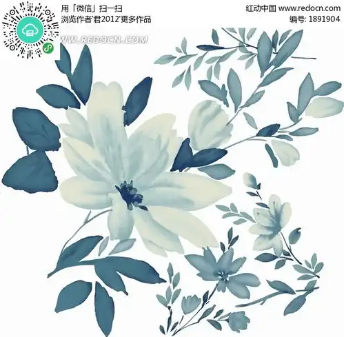 花朵插画青色枝条上的淡雅花朵psd分层素材免费下载编号1891904红动网