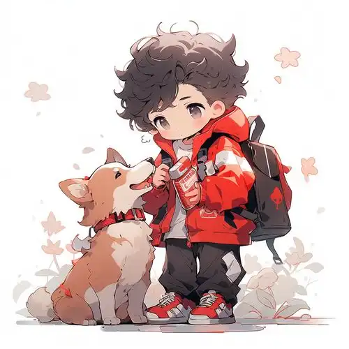 17028514558558412可爱卡通男孩与狗全身插画