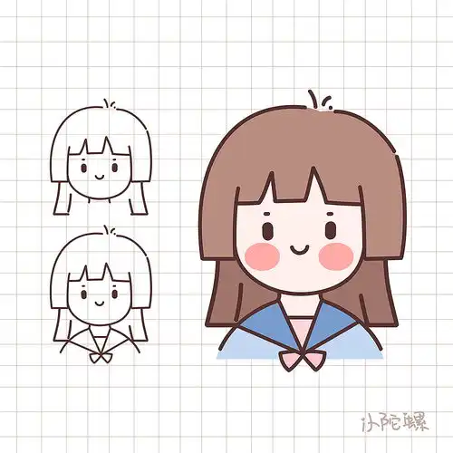 卡通女孩手账头像绘制过程