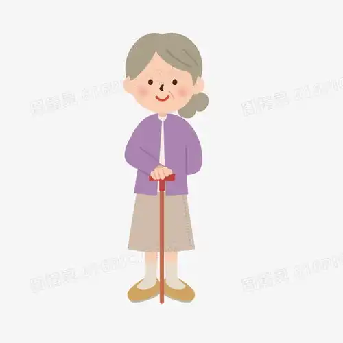 卡通人物素描拄着拐棍的奶奶图片免费下载高清png素材图精灵