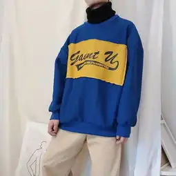 港风高领卫衣男加绒加厚秋冬款韩版潮流原宿bf风嘻哈情侣装卫衣外套一件代发