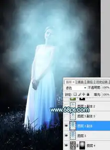 如何在ps中将山坡人物打造梦幻的暗青色效果3