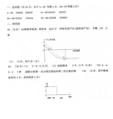 2021届河北省衡水中学高三生物上学期期中考试题答案图片版