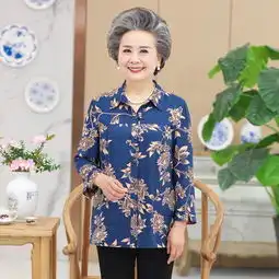 2018春夏新款中老年女装七分袖印花棉衬衫s8323