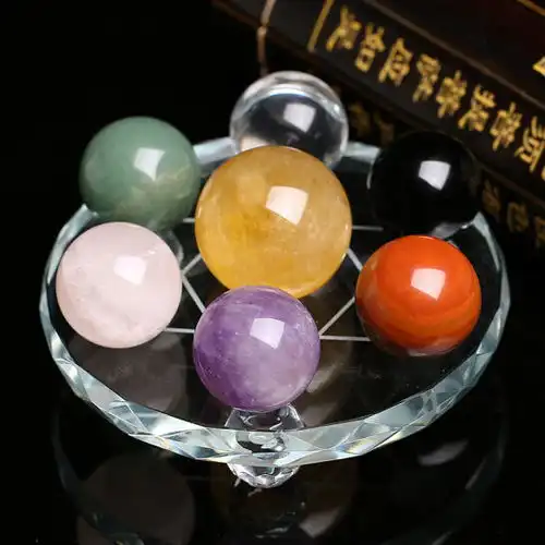 开光天然七彩紫白粉黄黑绿红水晶球七星阵摆件化煞招财转运促事业