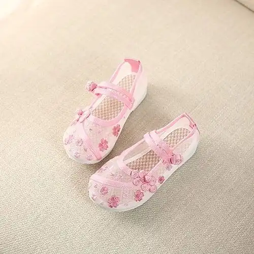 儿童网鞋女童布鞋中国风复古唐装汉服鞋子绣花镂空鞋夏季镂空鞋子