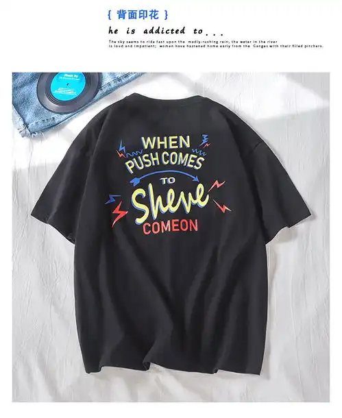 维宾尼短袖t恤夏季美式印花原宿风ins宽松嘻哈五分袖半袖男潮打底衫潮牌