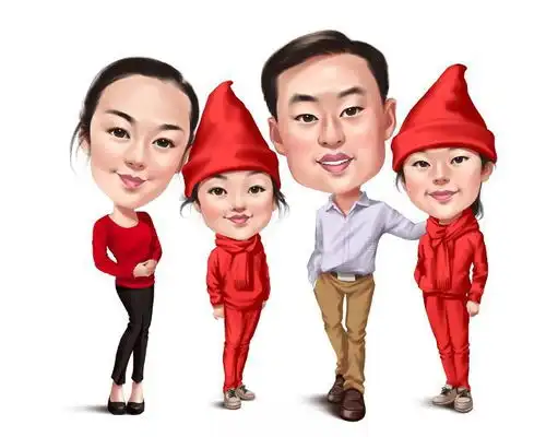 一张张全家福漫画头像帅气的爸爸妈妈调皮萌娃姐弟俩