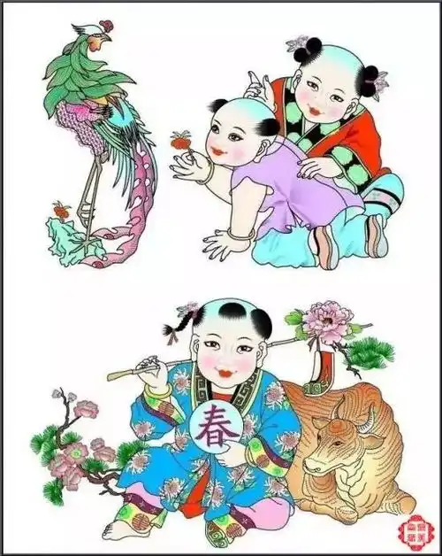 百福百子贺春图,见者得福