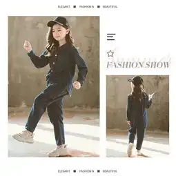 牛仔套装女童复古两件套2019春秋新款韩版中大童运动休闲儿童套装h