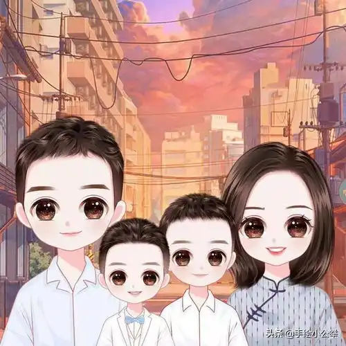 你的头像该换了,一家四口一儿一女亲子,真人照片变卡通头像
