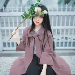 奈看日系文艺复古喇叭袖呢子大衣韩版学生中堆糖,美好生活研究所