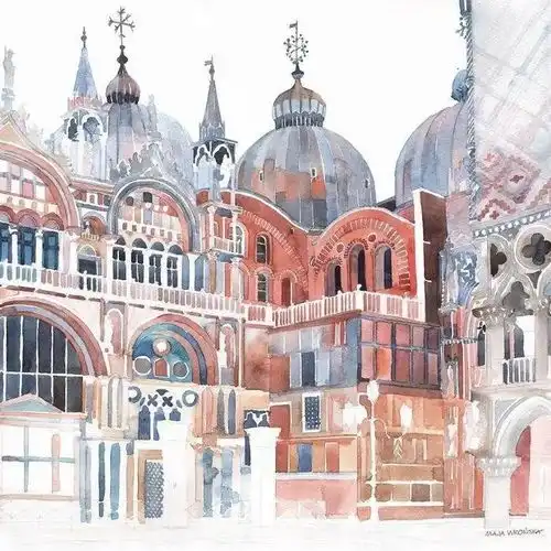 画家收藏馆美轮美奂的建筑水彩画复刻版by波兰艺术家majawrońska