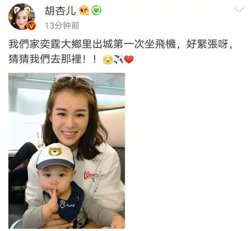 胡杏儿首次带宝宝上飞机,奕霆的姿势真实太萌了