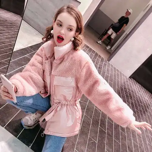 向沫棉服女棉袄2019新款仿羊羔毛棉衣ins超火潮冬季中长款加厚