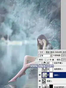 photoshop淡蓝色水景美女人物美化教程