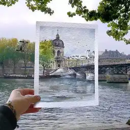 水彩她用画笔描绘了6个国家的不同建筑和大自然