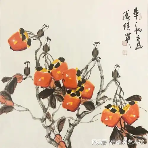 柿子红了,福气到了傅继英的柿柿如意国画挂画让你家更温馨