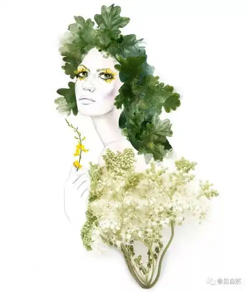自然手工秋叶落花与花裙子女郎