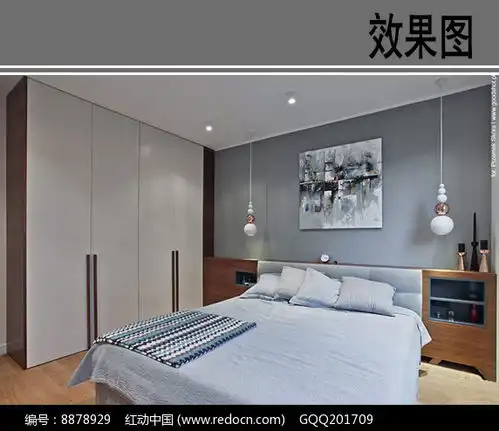 灰蓝调卧室效果图红动网