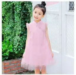 童裙2018夏季新款女童复古旗袍纱裙连衣裙中大童无袖裙子