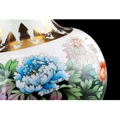 张松茂国色天香粉彩珍藏瓷手绘粉彩牡丹瓶价格及图片,赠蓝地玉兰艺术彩盘