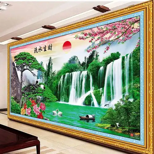 客厅山水画风景画纸画壁画客厅装饰画沙发背景墙贴财源滚滚风水画