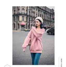 2019新款春季韩版chic复古慵懒风v领羊羔毛宽松超火卫衣外套女潮cs