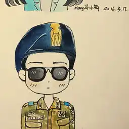 太阳的后裔宋钟基手绘手绘漫画水笔加水彩颜料涂马小萌的美拍