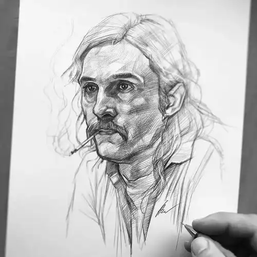 这组素描速写人物,排线整齐结构到位造型形象
