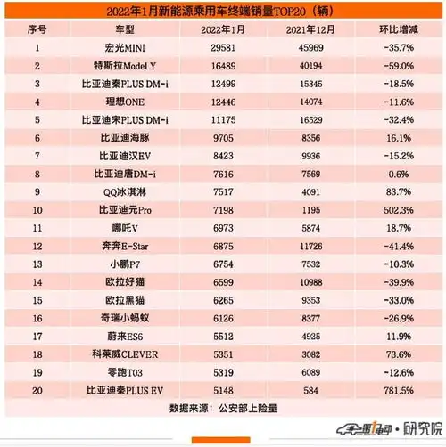 1月终端销量榜宏光mini霸榜qq冰淇淋跻身前十极氪汽车首上榜