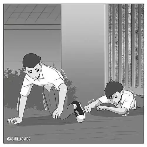 重口味漫画钻栅栏的男孩看着就感觉好疼