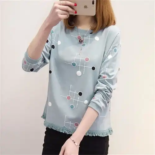春秋季新款韩版流苏甜美女上衣服秋衣长袖t恤女百搭外穿内搭小衫