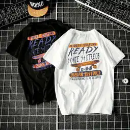 夏季男士短袖宽松大码嘻哈潮牌五分袖t恤韩版潮流情侣青少年夏装